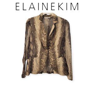 100% silk airy lightweight tan black snakeskin blazer by Elaine Kim size S EUC